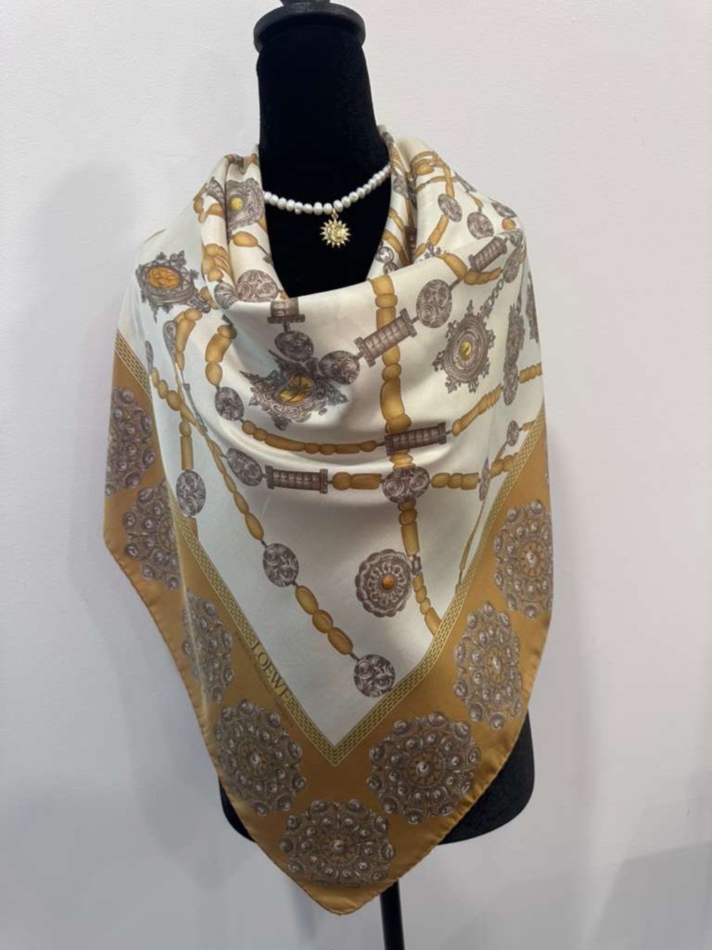 Loewe Silk Scarf Gold White Hand Rolled Made in Italy